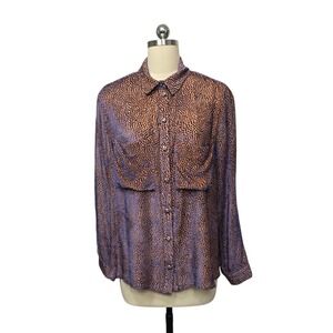 Maison Pere Silk Viscose Leopard Print Velvet Burnout Button Up Top Women 42 US8